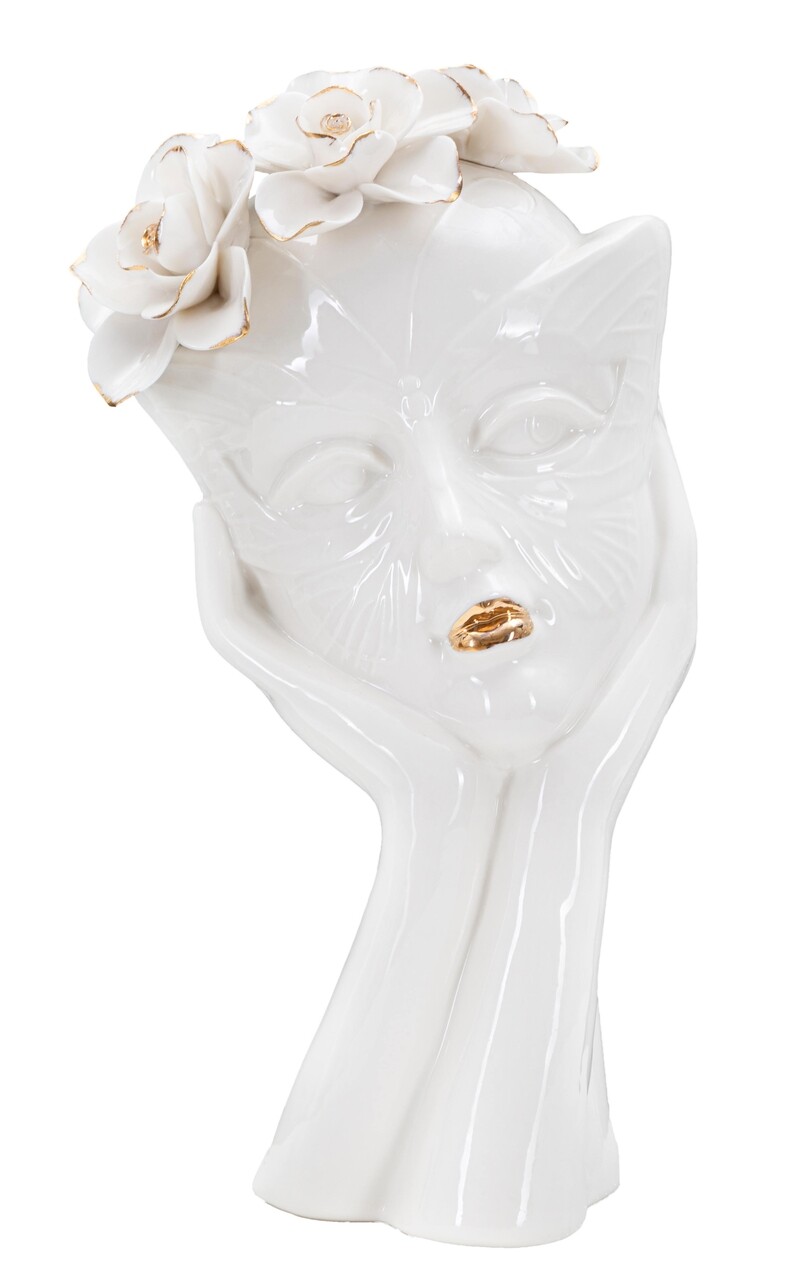 Vaza Woman Mask, Mauro Ferretti, 16.5x14x27.3 cm, portelan, alb/auriu - imagine 7
